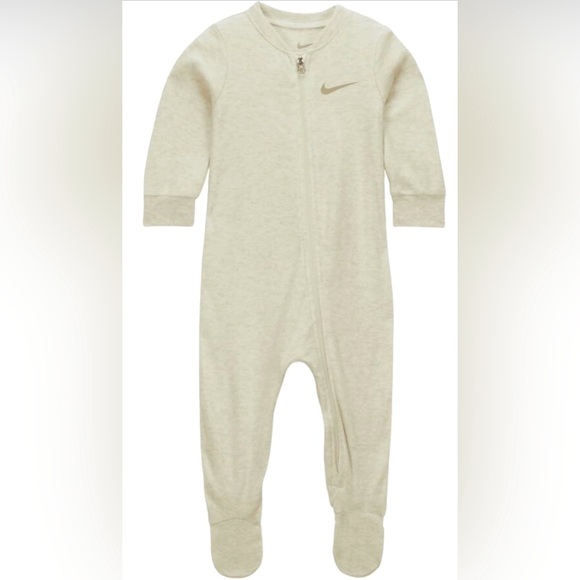 Nike Other - Nike Baby One-Piece Zip Footed Romper Neutral Oat Sports Pajamas